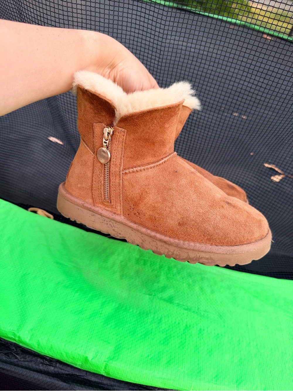 UGG Chestnut Suede Faux-Shearling  Footie Boots